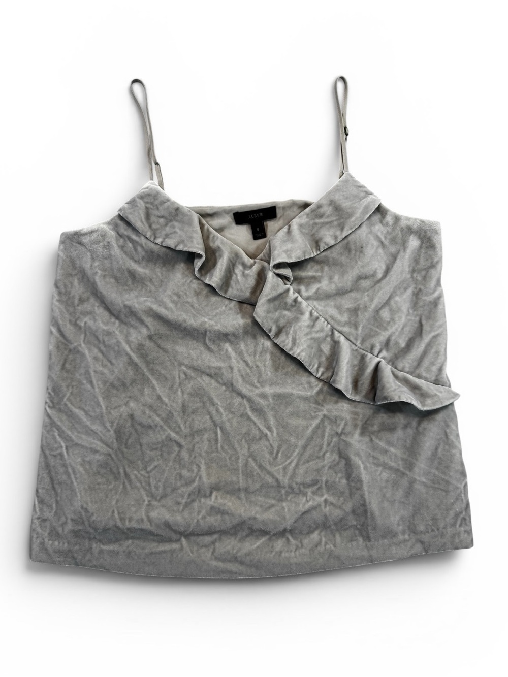 J.Crew Grey Velvet Camisole Ruffle Front Top Size 6